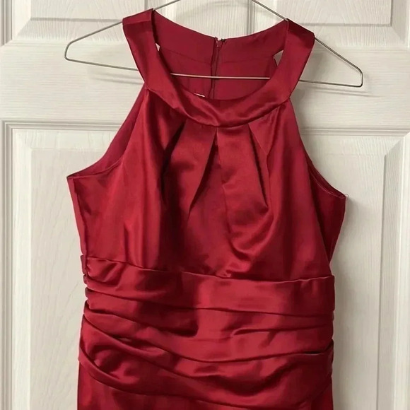 David’s Bridal Maroon Wine Halter Bridesmaid Dress Ruched Boddess - Picture 3 of 8
